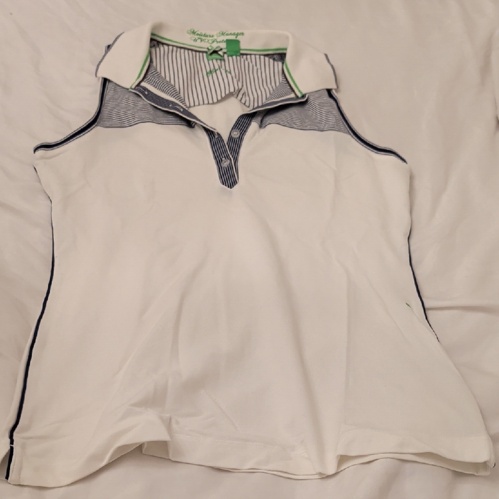 Boss White and Black Striped Polo Shirt